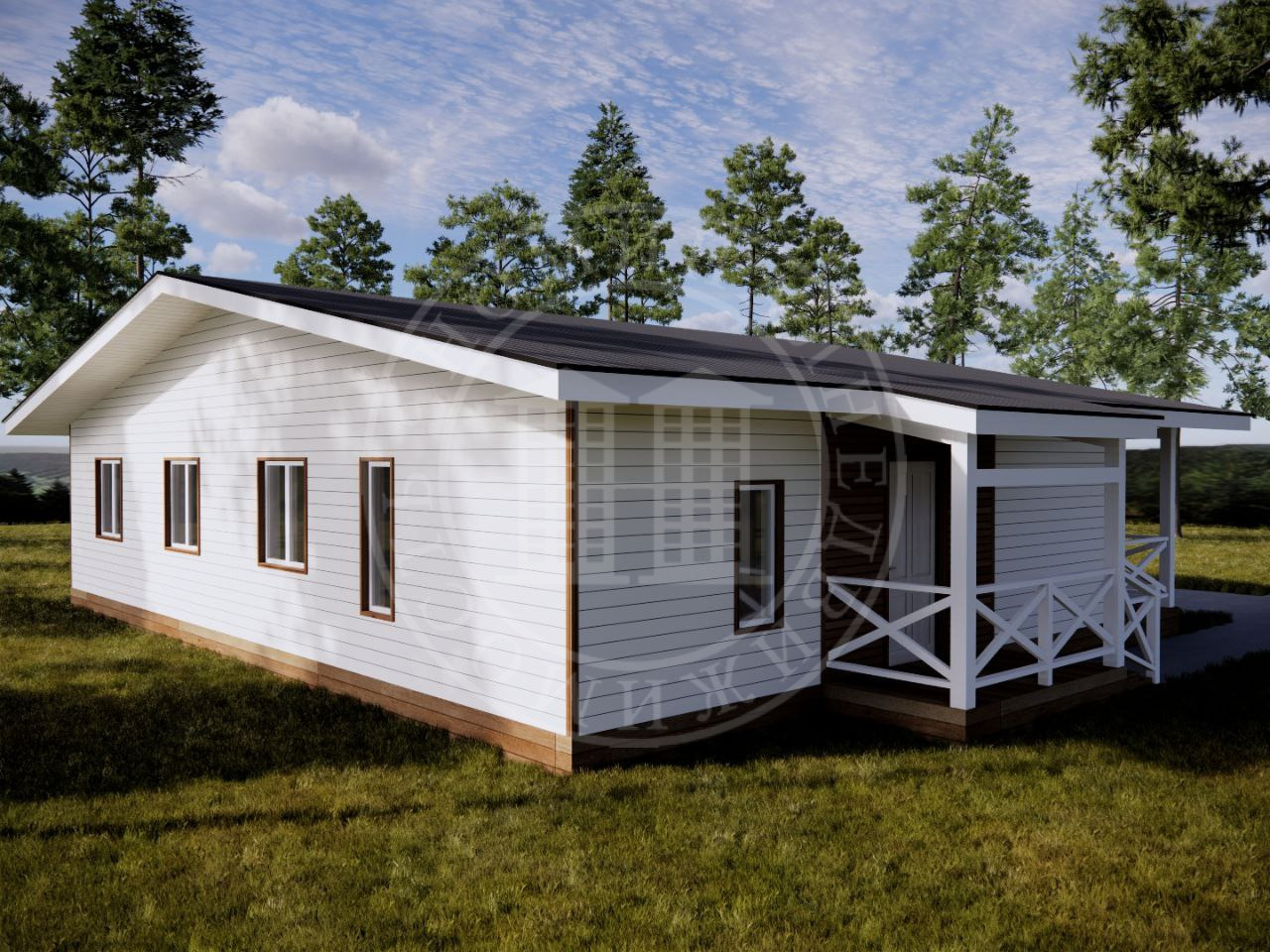 Каркасный дом под индивидуальное строительство. Готовый проект Т-1
 Дом с ремонтом под ключ 107 м.кв.
фундамент УШП, Обшивка крыши профилированным листом МП20, Обшивка фасада винил-сайдинг, Обшивка фасада планкен,входная дверь с терморазрывом.
Каркасно-щитовая панель 2,25 м*2,7 м «НОРД», утепленная 